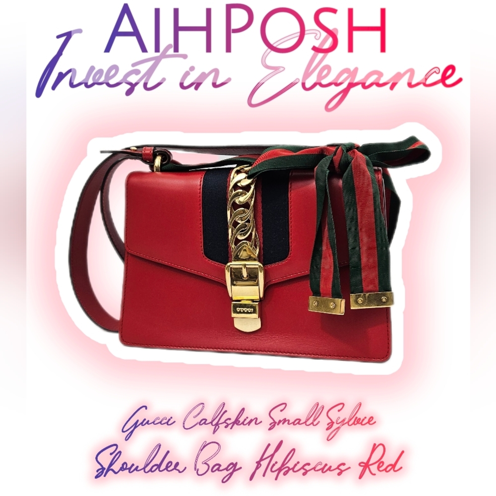 ✅️ SOLD ✅️ Gucci Calfskin Small Sylvie Shoulder Bag in Hibiscus Red